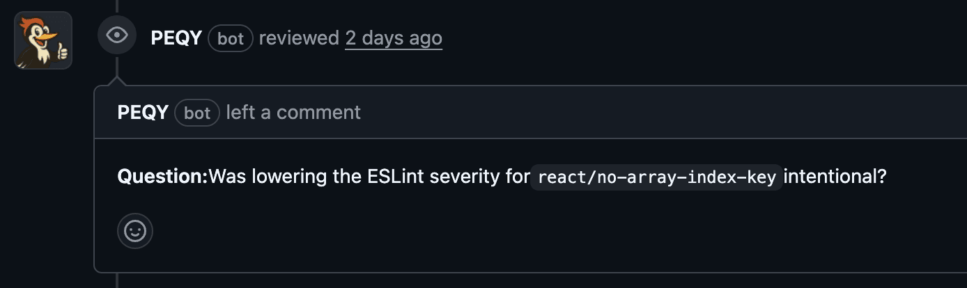 PEQY asking a clarifying question about an ESLint config change